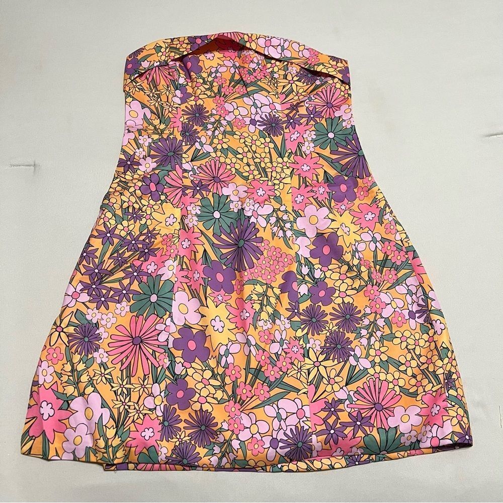 Floral A-Line Mini Dress in Pink & Yellow
